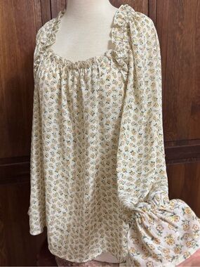 GiGiO Peasant Blouse Floral Square Neck Ruffle Small Metallic Lurex Boho Top S-L
